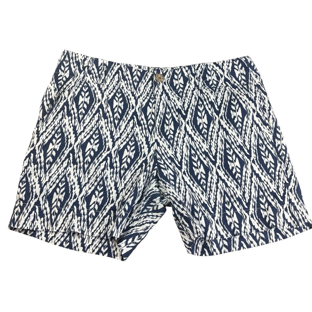Cynthia Rowley Womens Linen Blend Shorts Size 10 Blue/ White‎ Geometric Print